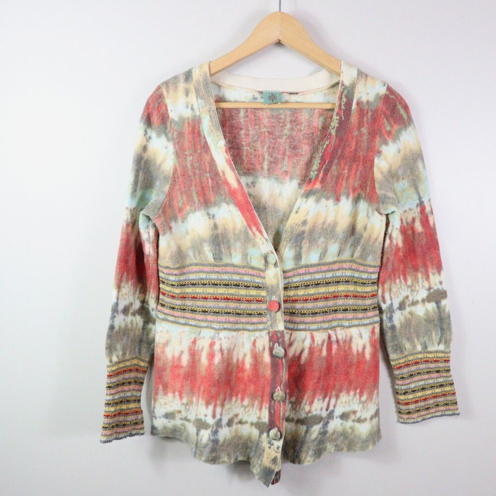 Anthropologie HWR Monogram Dip Dye Button Front Peplum Sweater L